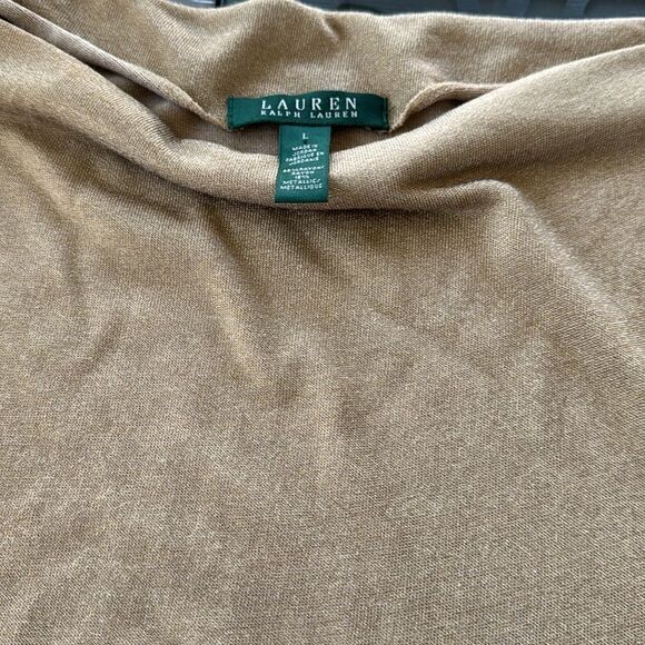 Lauren Ralph Lauren Tan Gold Shimmer Top Blouse Versatile Women’s Size L GUC - Picture 3 of 9
